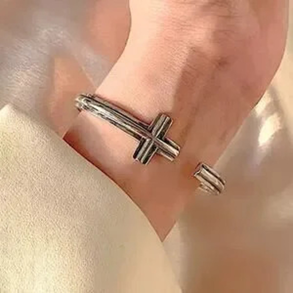Cross Sterling Silver Minimalist Cuff Bangle Bracelet